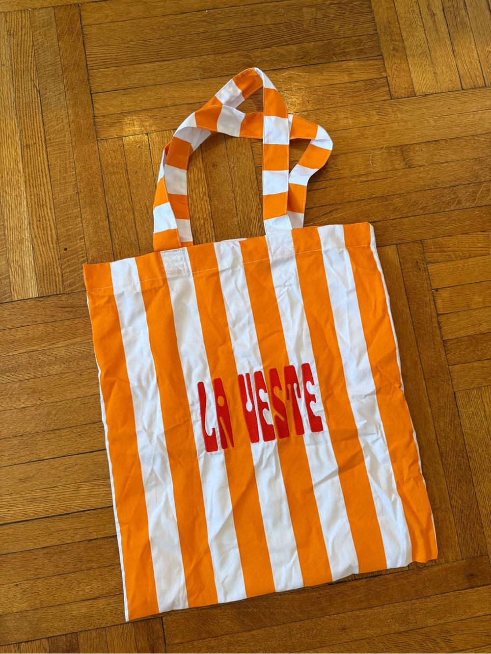 Orange & White Striped Tote with Red Logo la veste new embroidered